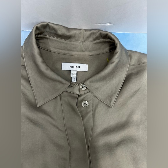 Reiss Rocco satin button up shirt blouse Size 10 neutral khaki tan - Picture 5 of 8